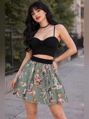 Hemet Zombie Pinup Mini Skirt Large Retro Girl Goth Rockabilly Horror Made USA